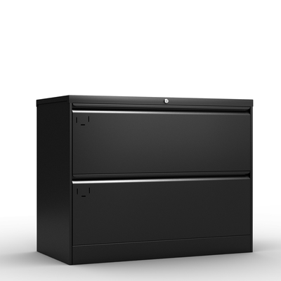 2 Drawer Lateral File Cabinet Black Metal 0.5mm-1.0mm Thickness